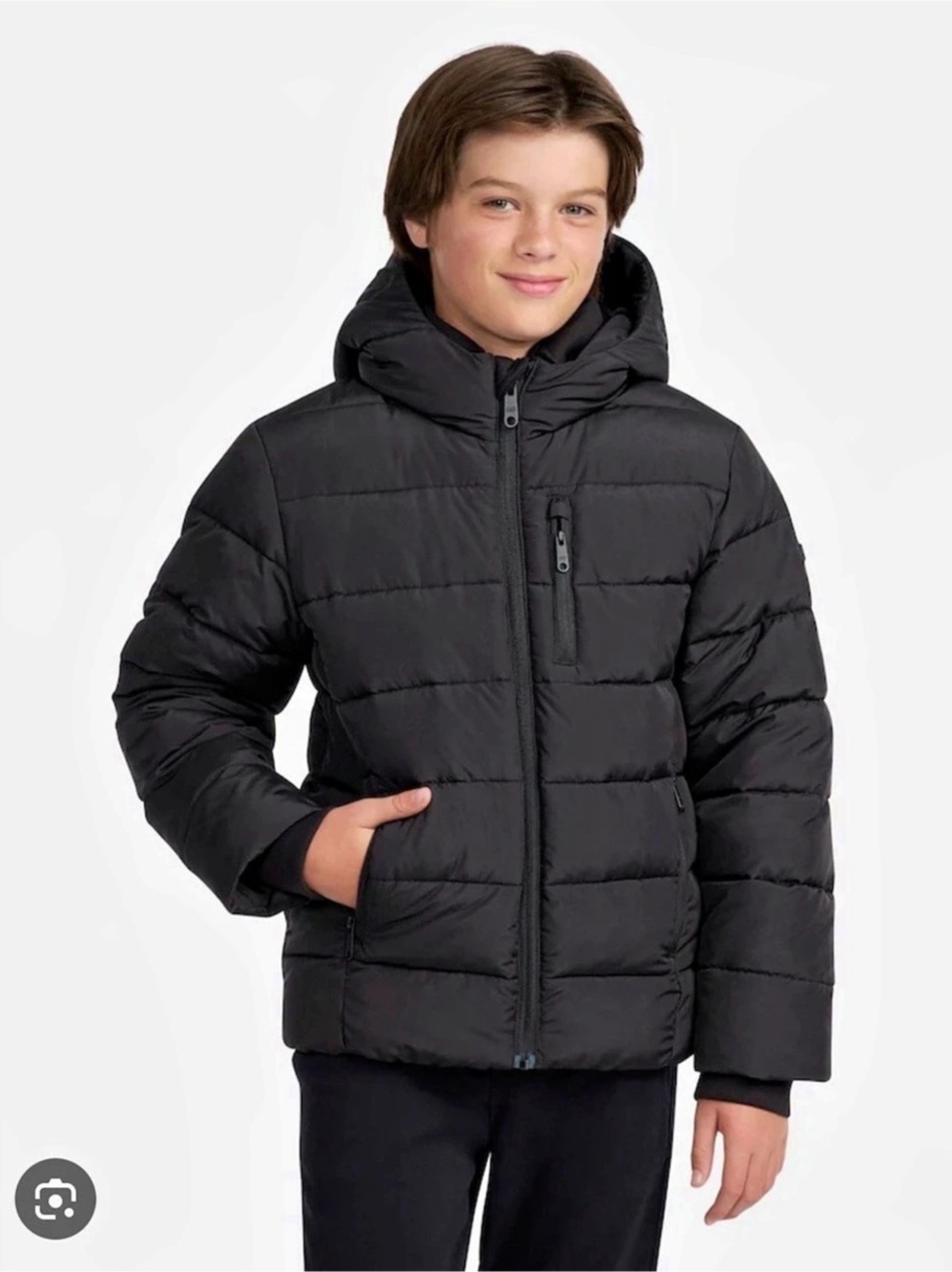 Abercrombie Kids Hooded Puffer Jacket Black Boys 13/14